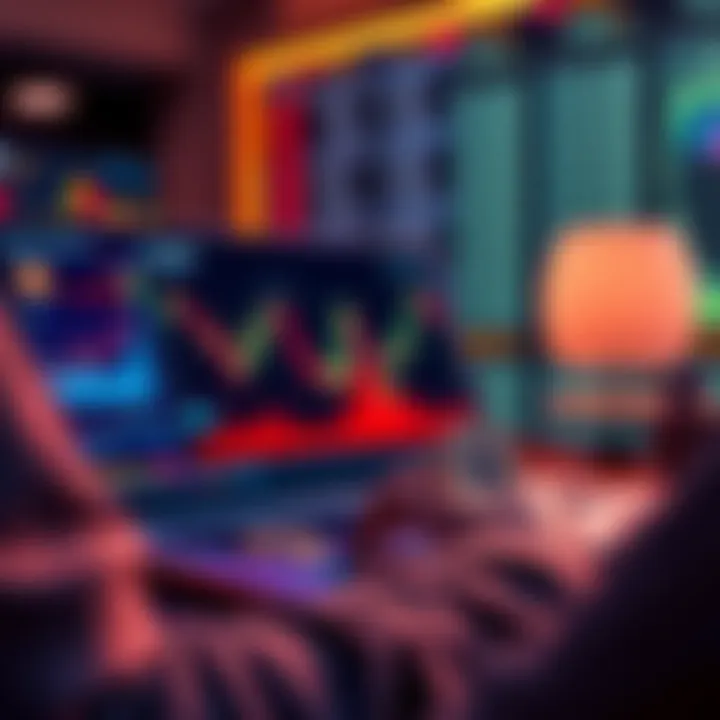 A person analyzing Bitcoin trends on a laptop with charts and graphs displayed.