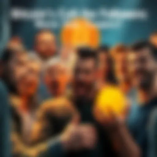 A group of Bitcoin enthusiasts passionately discussing cryptocurrency, some showing aggressive expressions while others look skeptical