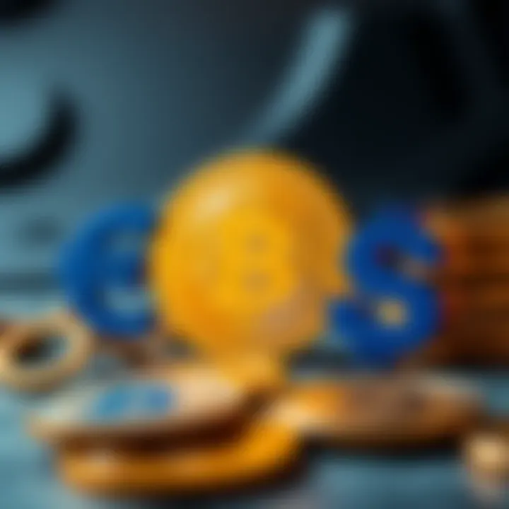 A graphic showing Bitcoin logo with symbols for EUR and USD, illustrating currency choice impact on crypto purchases.