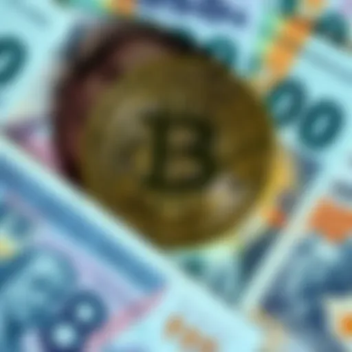 A Bitcoin symbol overlaying various currency notes, representing Bitcoin's value as money.
