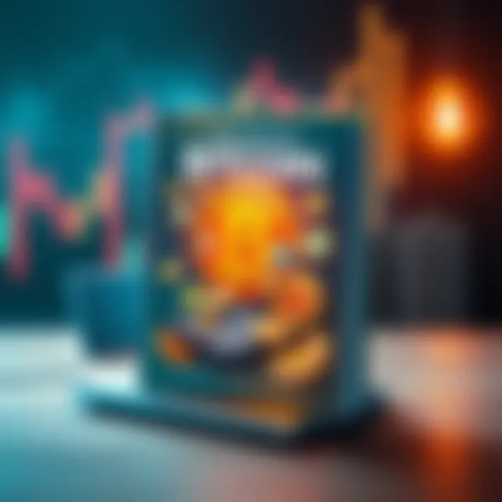 Bitcoin Earnings Guide Cover Cover illustration of a book showcasing Bitcoin as a source of income with financial symbols and a laptop