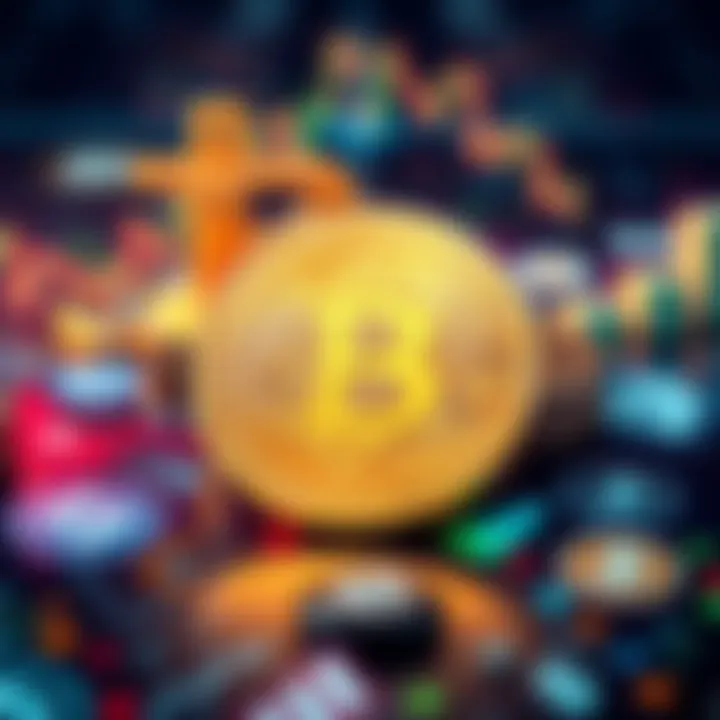Bitcoin symbol with financial background A Bitcoin symbol surrounded by digital financial icons, representing its role in modern finance.