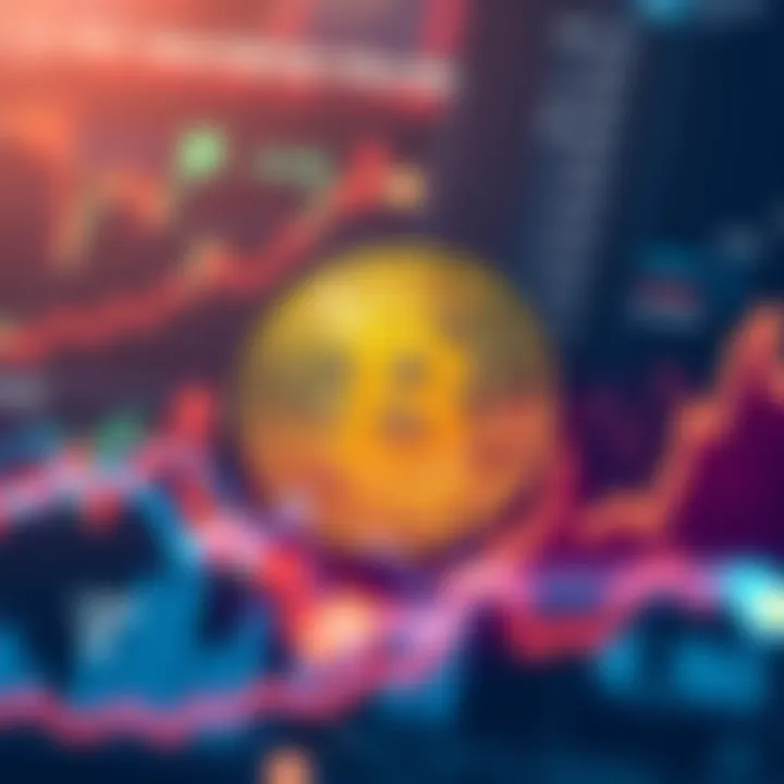 Bitcoin Symbol with Financial Charts A Bitcoin symbol surrounded by financial charts and upward trends, illustrating its impact on the economy.