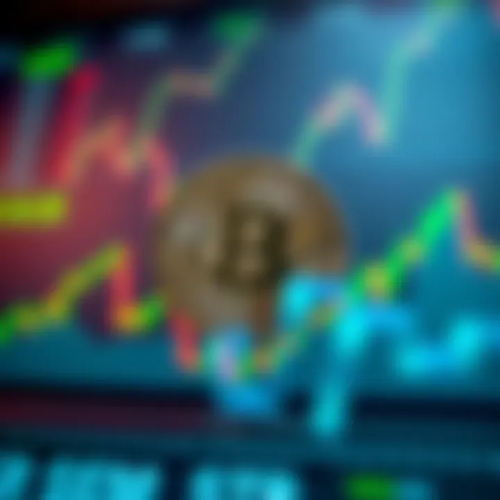Bitcoin Symbol Overlaid on Financial Graph A Bitcoin symbol sits on top of a digital financial graph showing rising trends, symbolizing Bitcoin's role in modern finance.