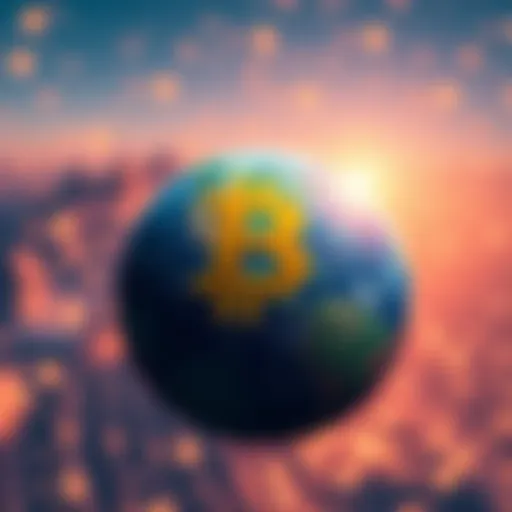 A Bitcoin symbol floating above a globe, representing global finance and decentralization
