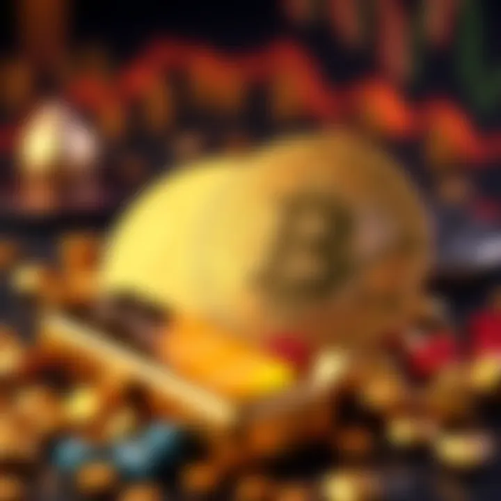 A visual representation of Bitcoin and Gold symbolically intertwined, showcasing Bitcoin's digital nature beside a gold bar, illustrating their connection in finance.