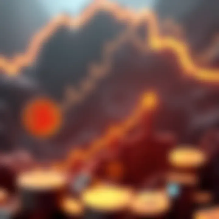 A visual representation of Bitcoin's price increase from $284 to its current value over a decade, showing a rising graph with Bitcoin symbols.