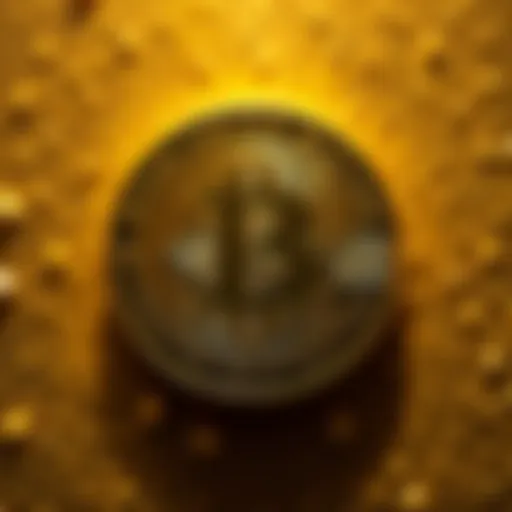 A Bitcoin symbol in the center with a gold texture behind it, symbolizing value and strength.