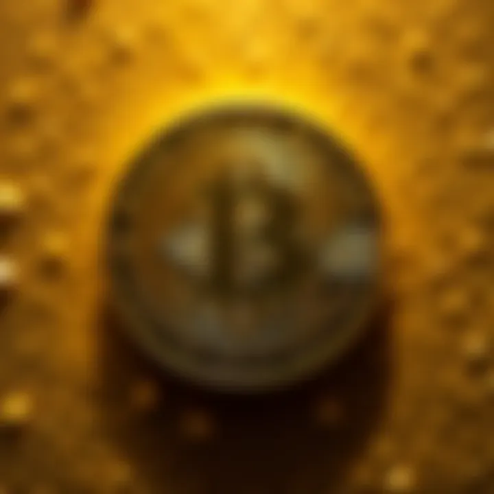 A Bitcoin symbol in the center with a gold texture behind it, symbolizing value and strength.