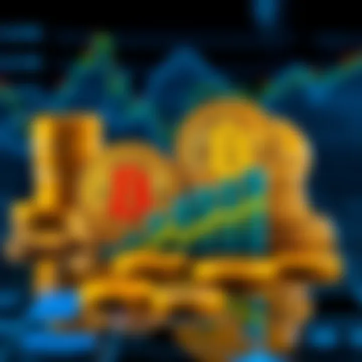 Bitcoin Investment A visual representation of Bitcoin growth with coins and a graph showing upward trend