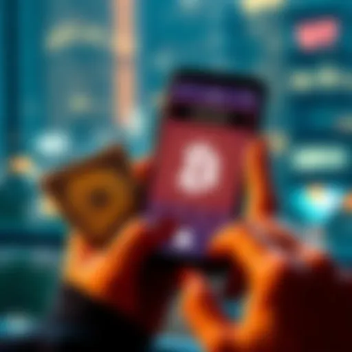 A person holding a smartphone displaying a Bitcoin wallet app with a dollar bill next to it, symbolizing small investments in Bitcoin.