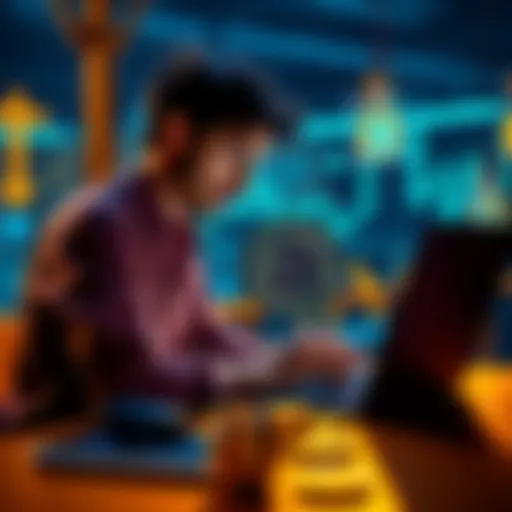 A person considering Bitcoin investment with a laptop and a hard wallet