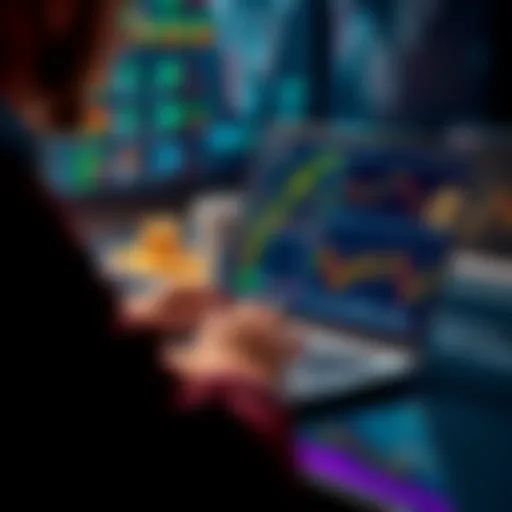 A person analyzing Bitcoin market trends on a laptop with charts and graphs displayed