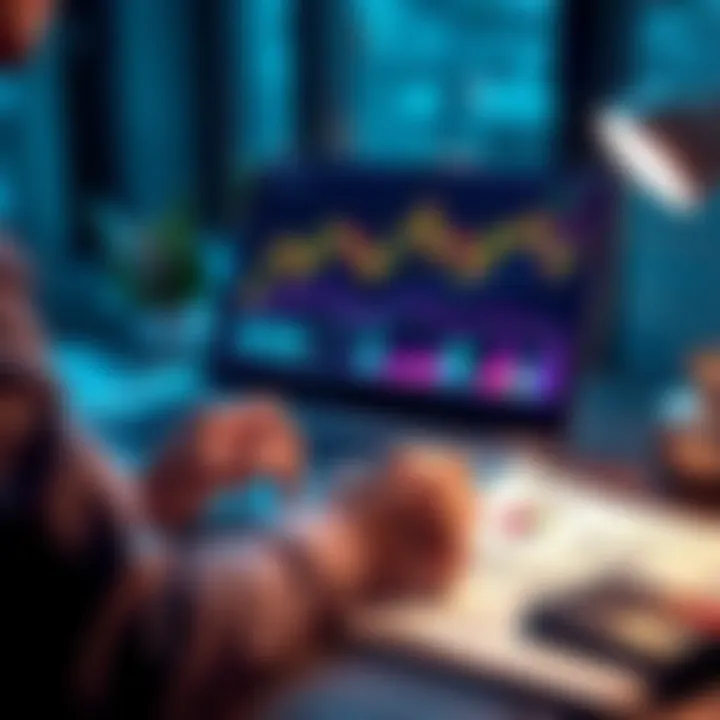 Bitcoin Investment Concept A person analyzing a chart showing Bitcoin trends while calculating savings, with a laptop and financial documents on the table.