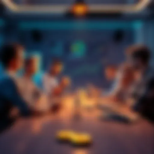 A group of people discussing Bitcoin investment at a table with laptops and charts