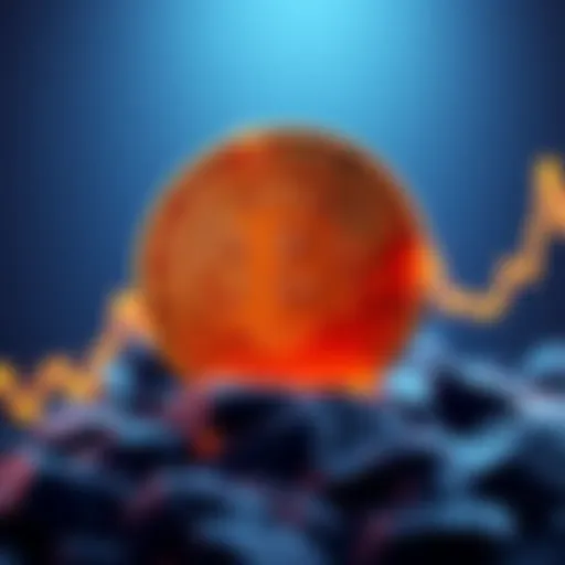 Graphic showing a rising Bitcoin symbol with upward trending market graph