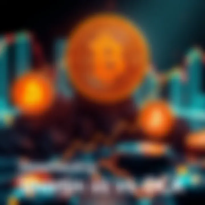 A graphic showing a comparison between dollar-cost averaging and shorting Bitcoin during market downturns, with visual elements representing market trends, investment growth, and risk management