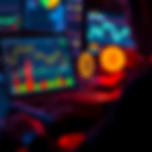 A person analyzing Bitcoin market trends on a laptop with charts and graphs displayed