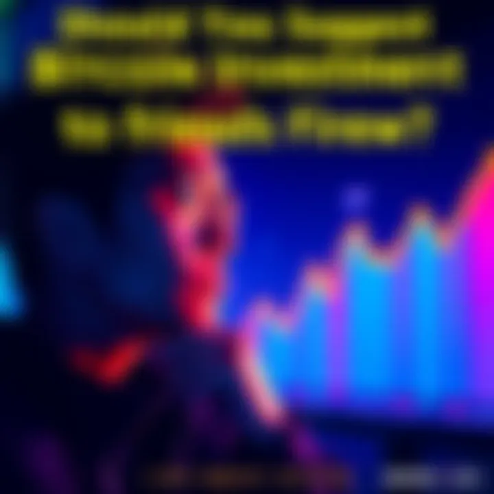 Bitcoin Investment Suggestion A person contemplating suggesting Bitcoin investment to a friend, with a chart showing rising Bitcoin prices in the background.