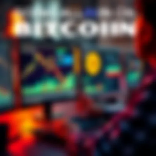 A person analyzing Bitcoin trends on a computer with graphs and charts showing market growth.