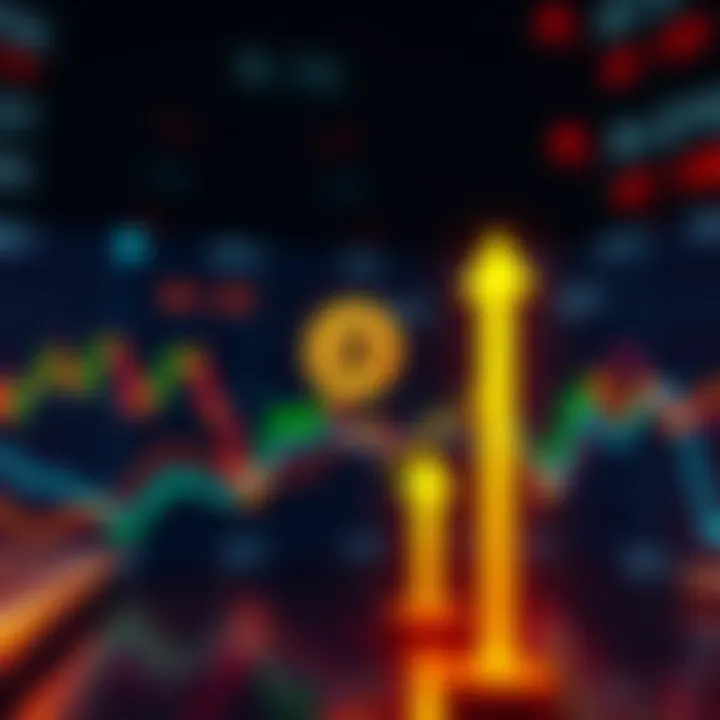 Bitcoin Investment Trends A graphic showing Bitcoin price trends with upward and downward arrows, highlighting market fluctuations.