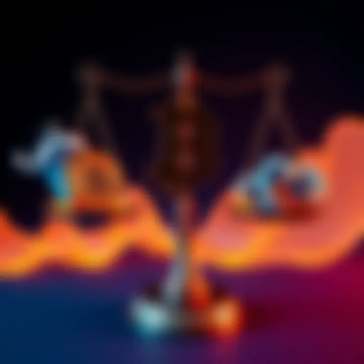 A Bitcoin symbol balanced on one side of a scale while liquidity symbols like waves and cash appear on the other side, demonstrating the tension between holding and liquidity.