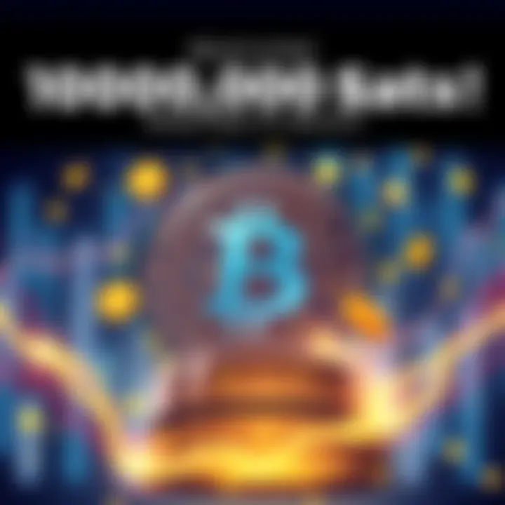 Bitcoin Milestone Celebration A digital illustration showing a Bitcoin logo surrounded by symbols of success, signifying reaching a significant milestone in cryptocurrency investment.