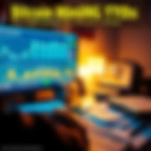 A person looking at a computer screen with bitcoin mining statistics, with tax documents scattered on a desk.