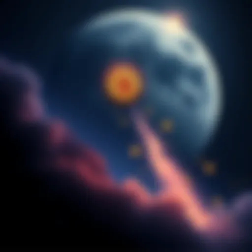 A visual representation of Bitcoin symbol soaring towards a full moon, surrounded by stars. The image conveys excitement and optimism for Bitcoin's future.