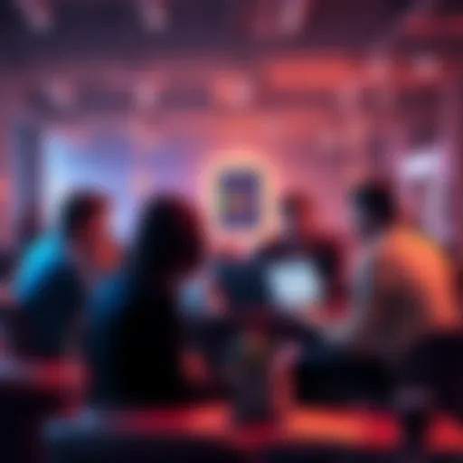 A group of people discussing Bitcoin ownership expectations in a casual setting, with laptops and charts around them.