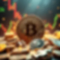 A visual representation of a massive Bitcoin purchase, depicting a large Bitcoin symbol with a background of fluctuating market graphs and dollar signs, indicating a significant investment event.