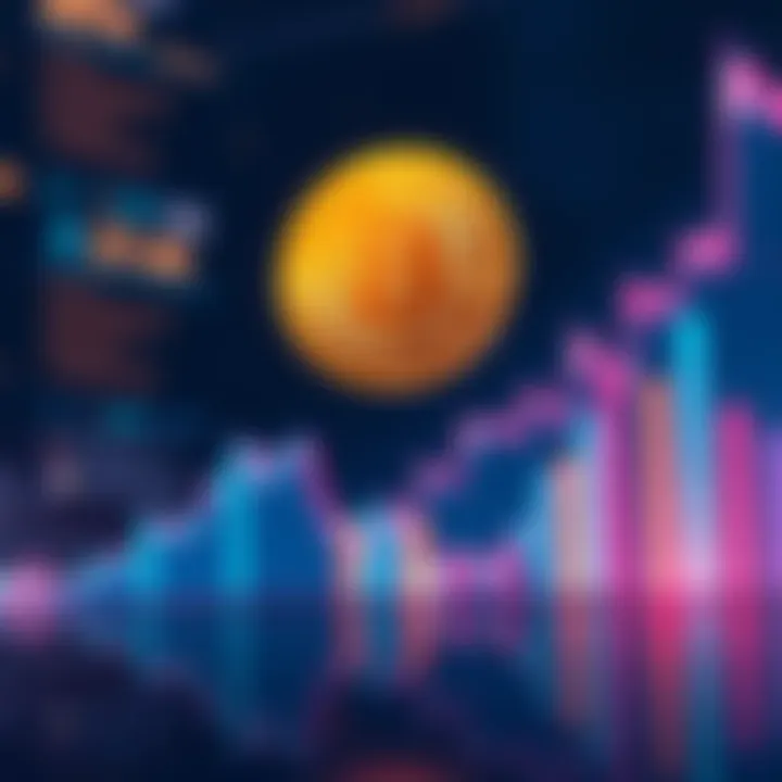 A graph showing Bitcoin's price increase with a digital coin in the foreground