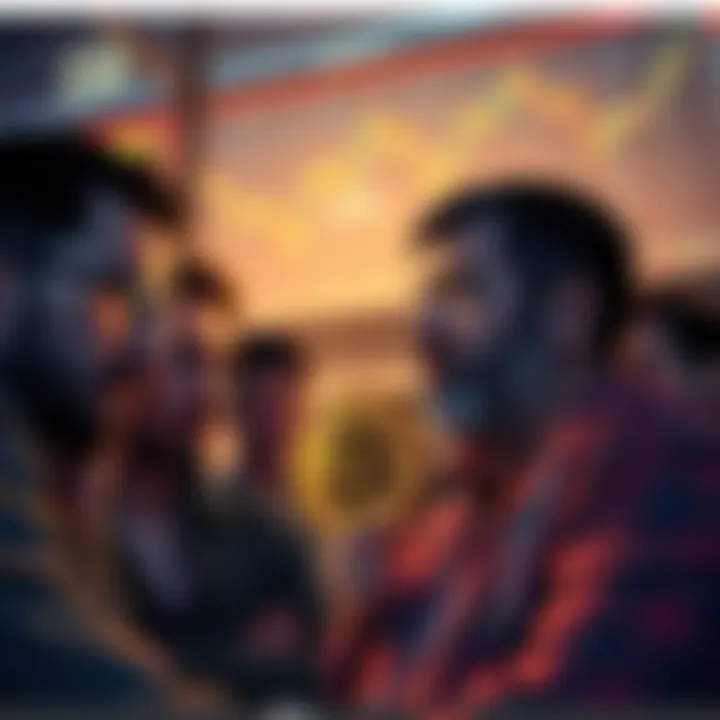 People worried about Bitcoin sales Group of people looking at Bitcoin price charts with expressions of concern