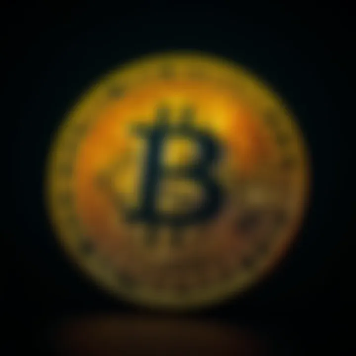 Bitcoin logo in gold color on a dark background, representing cryptocurrency