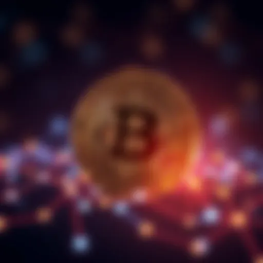 A prominent Bitcoin symbol surrounded by a digital network, representing modern finance.