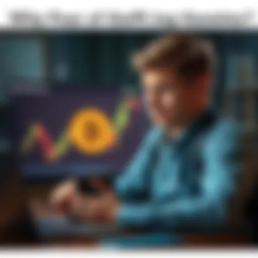 A person with a concerned expression sits in front of a laptop, looking at Bitcoin charts while clutching a wallet, reflecting fears about cryptocurrency theft.