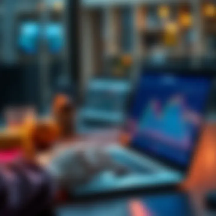Person analyzing Bitcoin market trends on a laptop with a chart showing price fluctuations