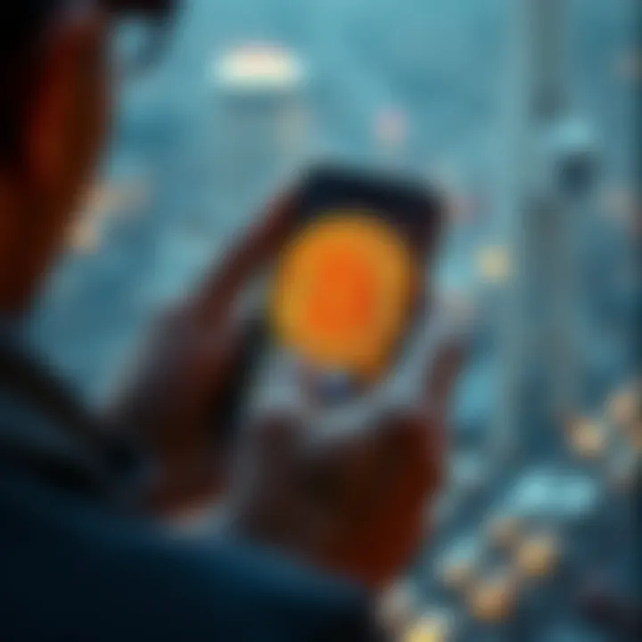 A person making a Bitcoin transaction on a smartphone, representing personal freedom and escape from traditional systems.