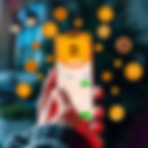 A person using a smartphone to transfer Bitcoin from Robinhood to Strike app, with Bitcoin icons around them