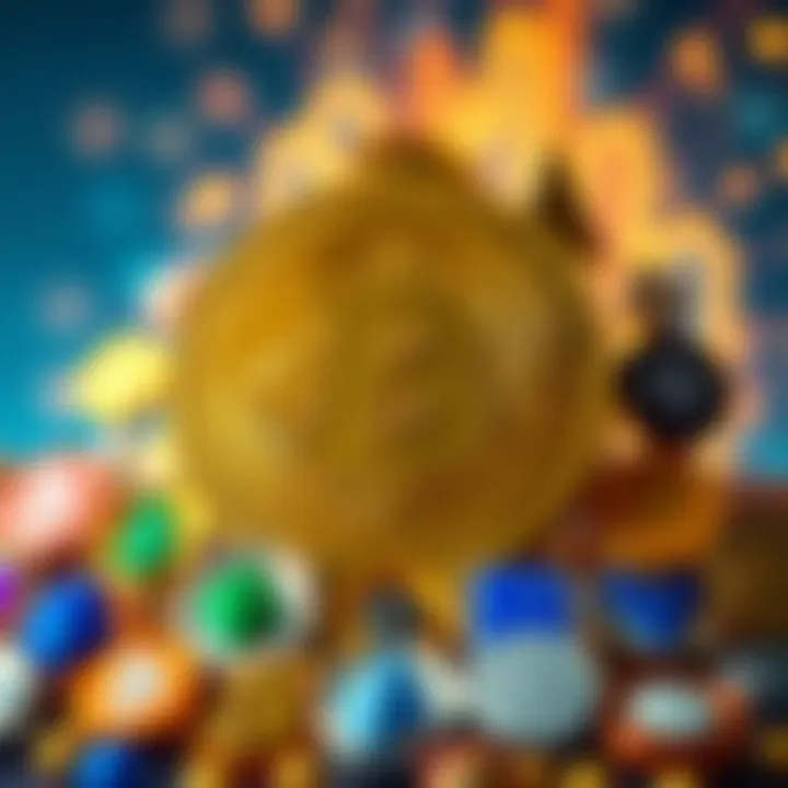 Bitcoin stands out among cryptocurrencies A stylized Bitcoin symbol in the center, surrounded by various lesser-known cryptocurrency icons, highlighting Bitcoin's unique status, with a bright background representing digital currency innovation.