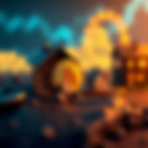 A visual comparison of Bitcoin fractions alongside real estate shares, showing small Bitcoin icons and a house icon, representing fractional ownership.