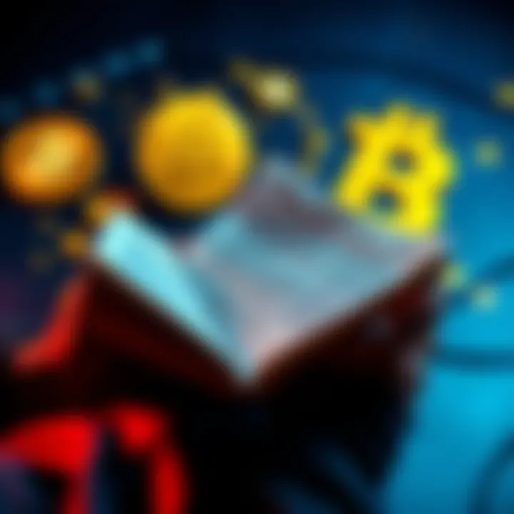 A person reading the Bitcoin Whitepaper and The Bitcoin Standard book, with cryptocurrency symbols in the background.