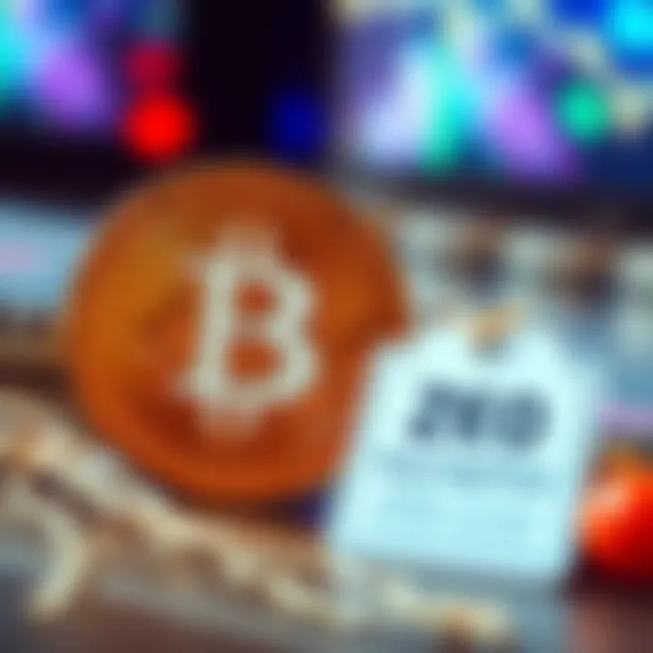 Bitcoin symbol with a zero price tag A Bitcoin symbol next to a tag showing zero cost, indicating no expense to own it.