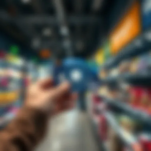 A person holding a BitMart Card while shopping at a store, ready to make a purchase with cryptocurrency using Visa.