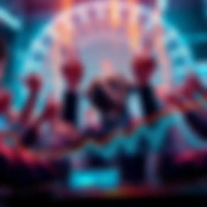 BitMart $DOG Smart Contract Swap BitMart's successful completion of the $DOG smart contract swap with traders celebrating around a digital graph showing positive trends