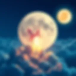 An illustration of a rocket taking off with a full moon in the background, symbolizing the launch of MOON COIN on BitMart.