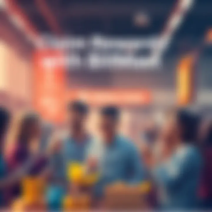 Claim Rewards with BitMart A vibrant graphic showing people happily claiming rewards and enjoying deals at BitMart, with coffee cups and discount signs in the background