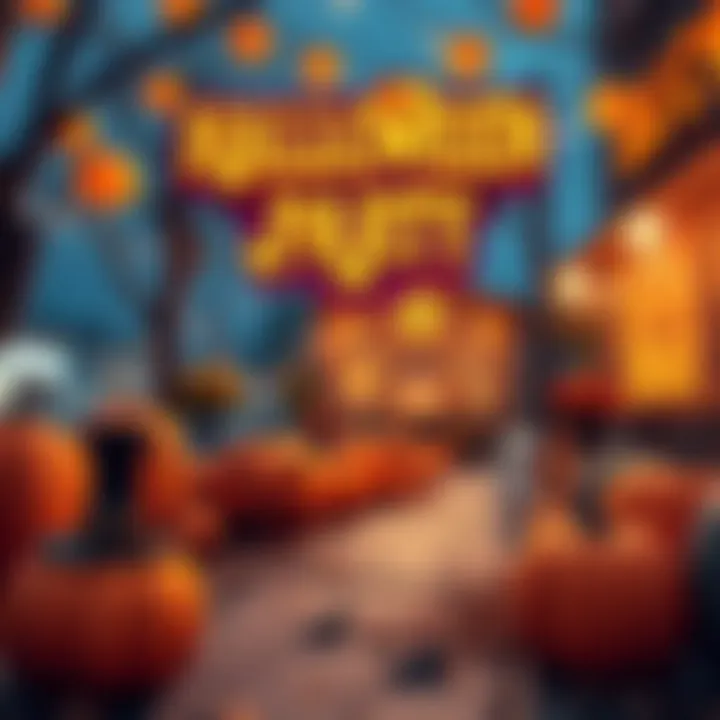 A festive Halloween scene with pumpkins and decorations for BitMart's Halloween party.