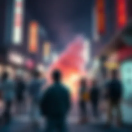 A chaotic street scene with strange occurrences and surprised people watching.