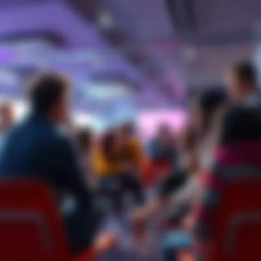 A group of people discussing blockchain technology in an informal setting, sharing their experiences with Kaspa.